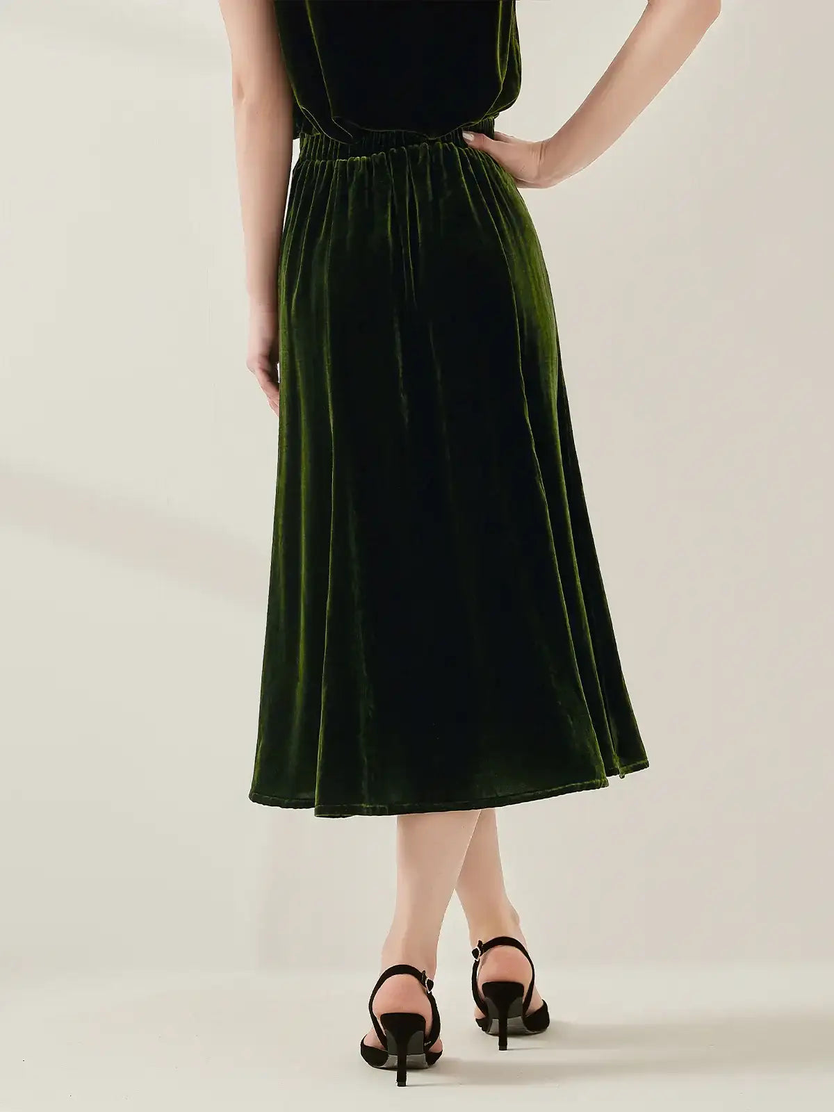Silk Velvet Maxi Skirt #color_Dark Green