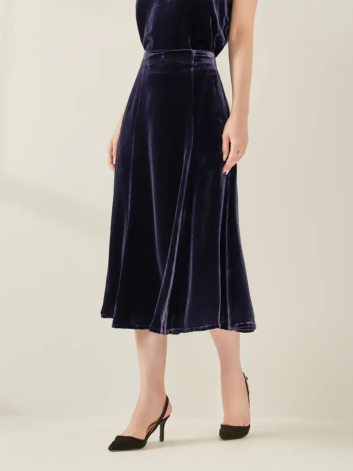 Silk Velvet Maxi Skirt #color_Dark Purple
