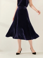 Silk Velvet Maxi Skirt #color_Dark Purple