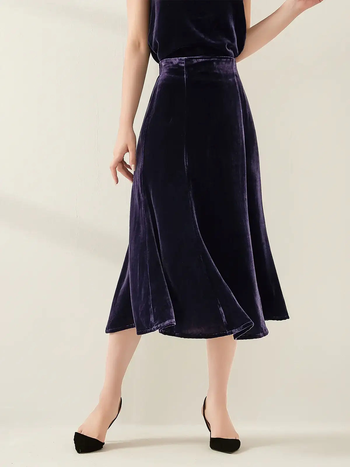 Silk Velvet Maxi Skirt #color_Dark Purple