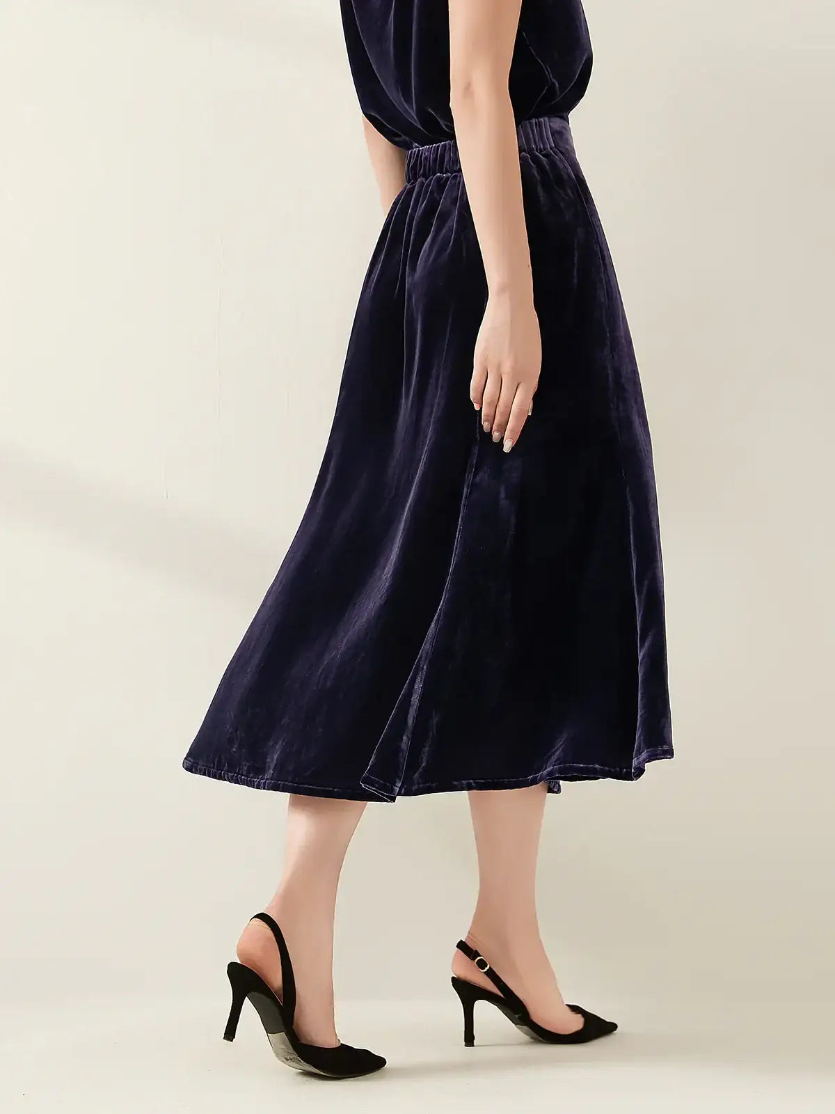 Silk Velvet Maxi Skirt #color_Dark Purple