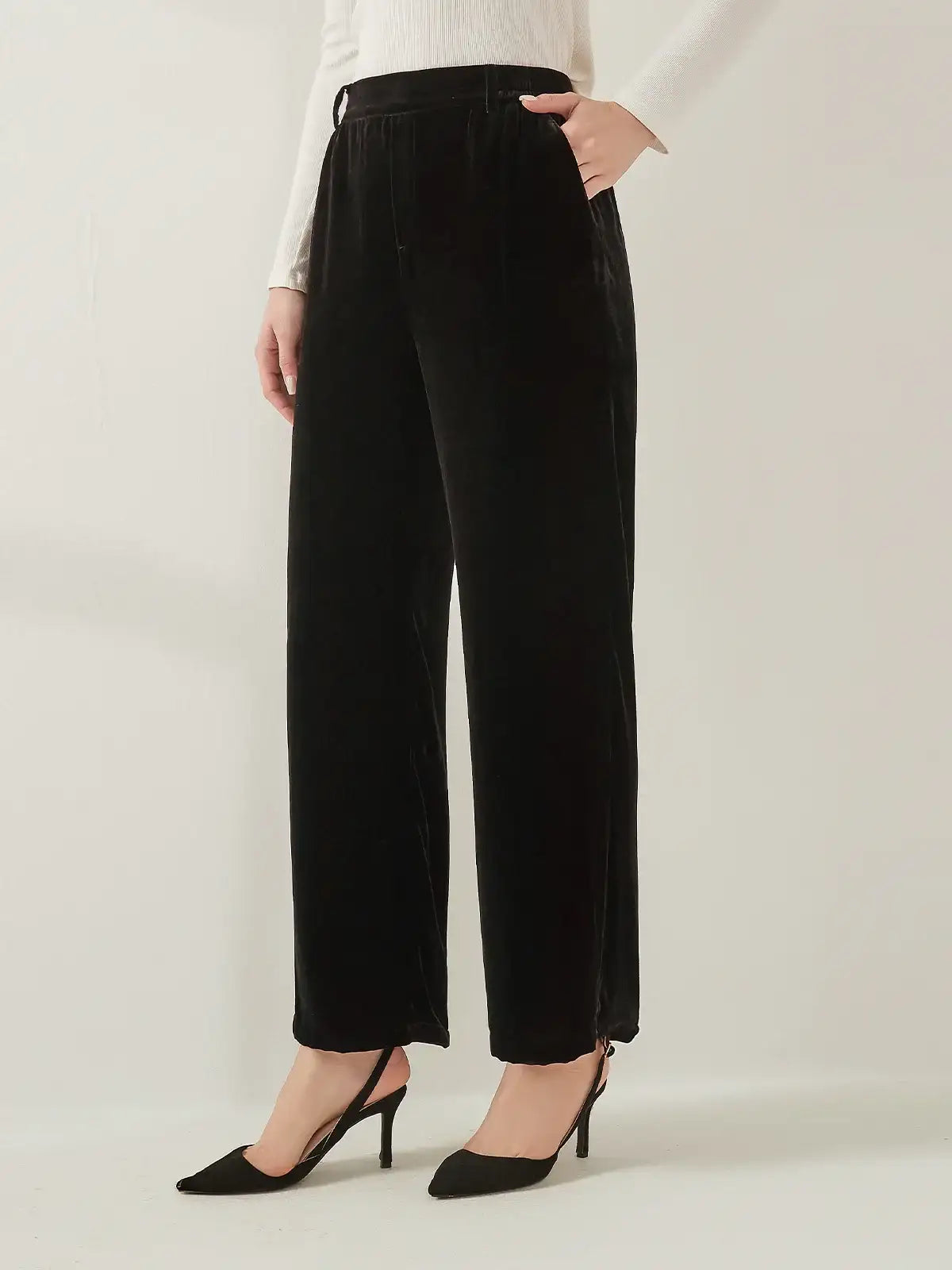 Silk Velvet Trousers #color_Black