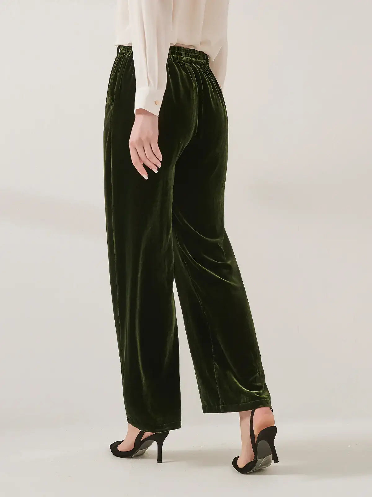 Silk Velvet Trousers#color_Dark Green