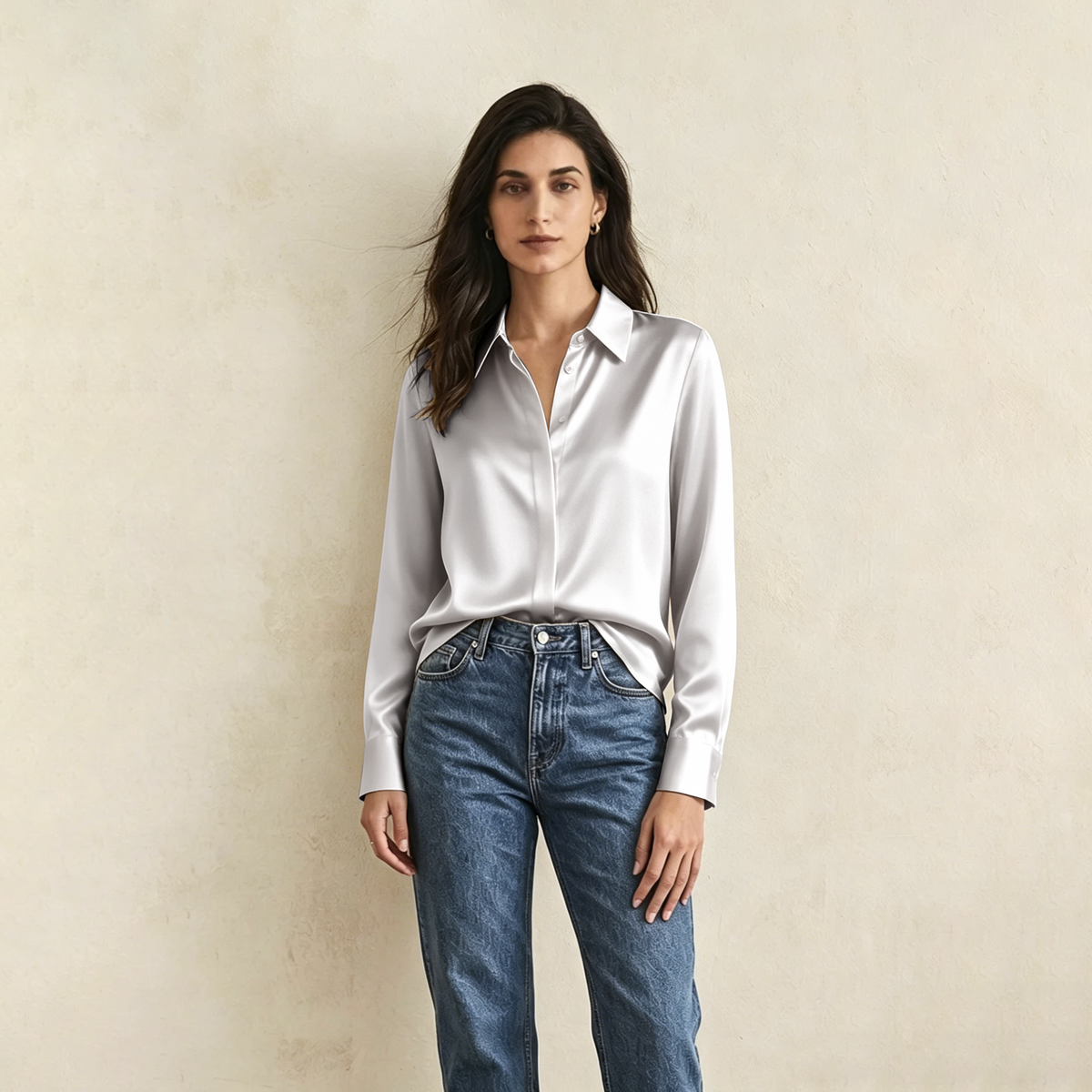 Versatile Elegance Stretch Silk Blouse#color Light Grey