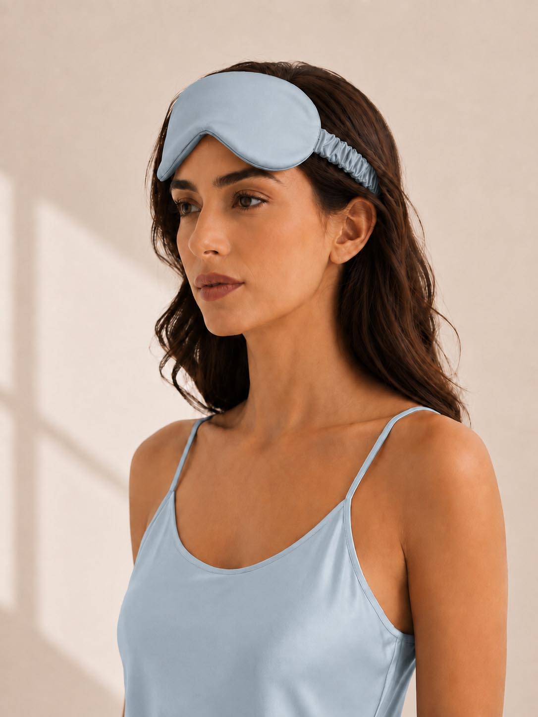 19 Momme 100% Mulberry Silk Sleep Eye Mask with Elastic Band#color_Dusty_Blue