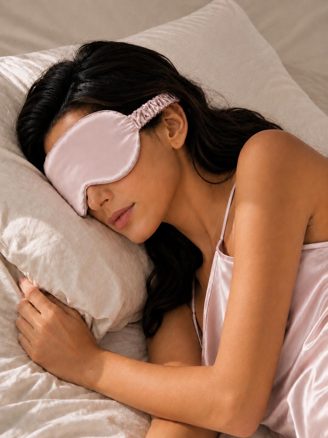 19 Momme 100% Mulberry Silk Sleep Eye Mask with Elastic Band#color_Dusty_Blush