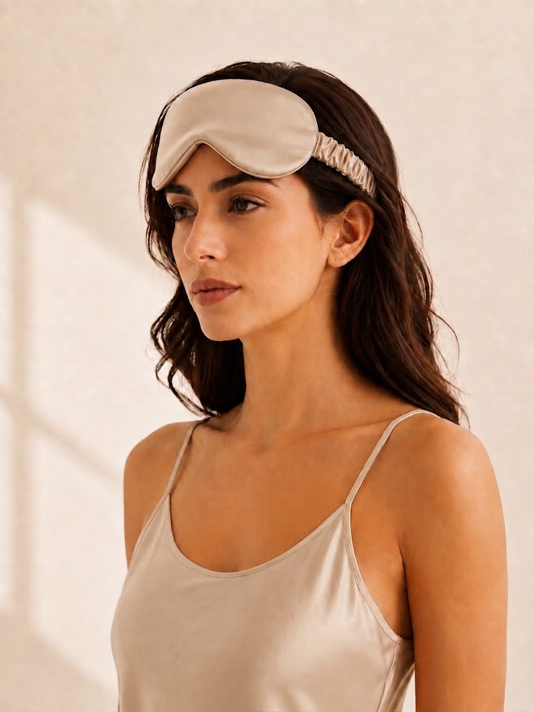19 Momme 100% Mulberry Silk Sleep Eye Mask with Elastic Band#color_light_brown