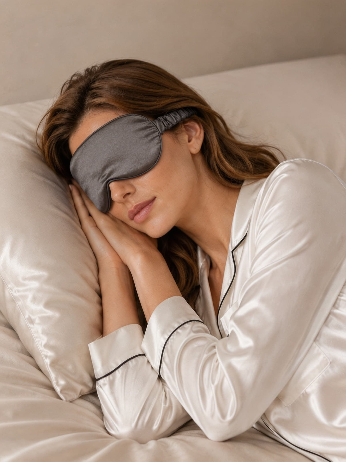 22 Momme 100% Mulberry Silk Sleep Eye Mask with Elastic Band#color_Taupe_Grey