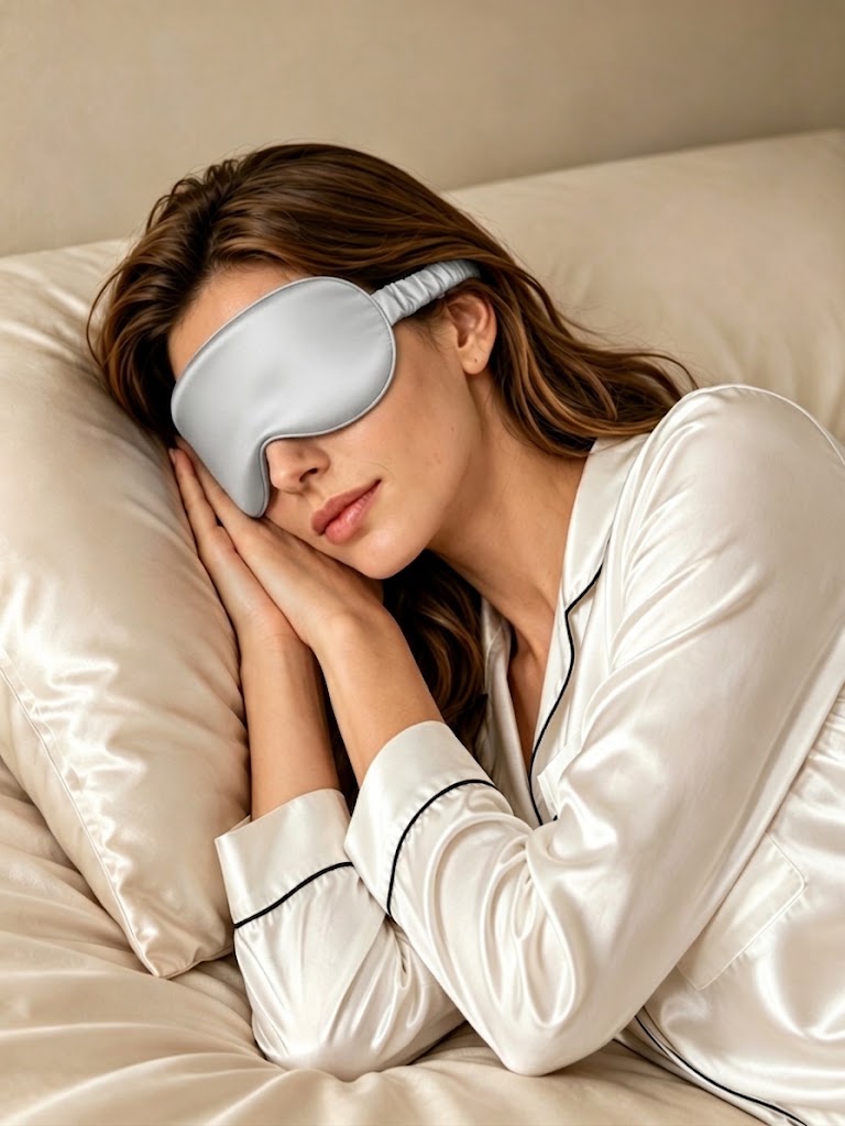 22 Momme 100% Mulberry Silk Sleep Eye Mask with Elastic Band#color_silver_gray