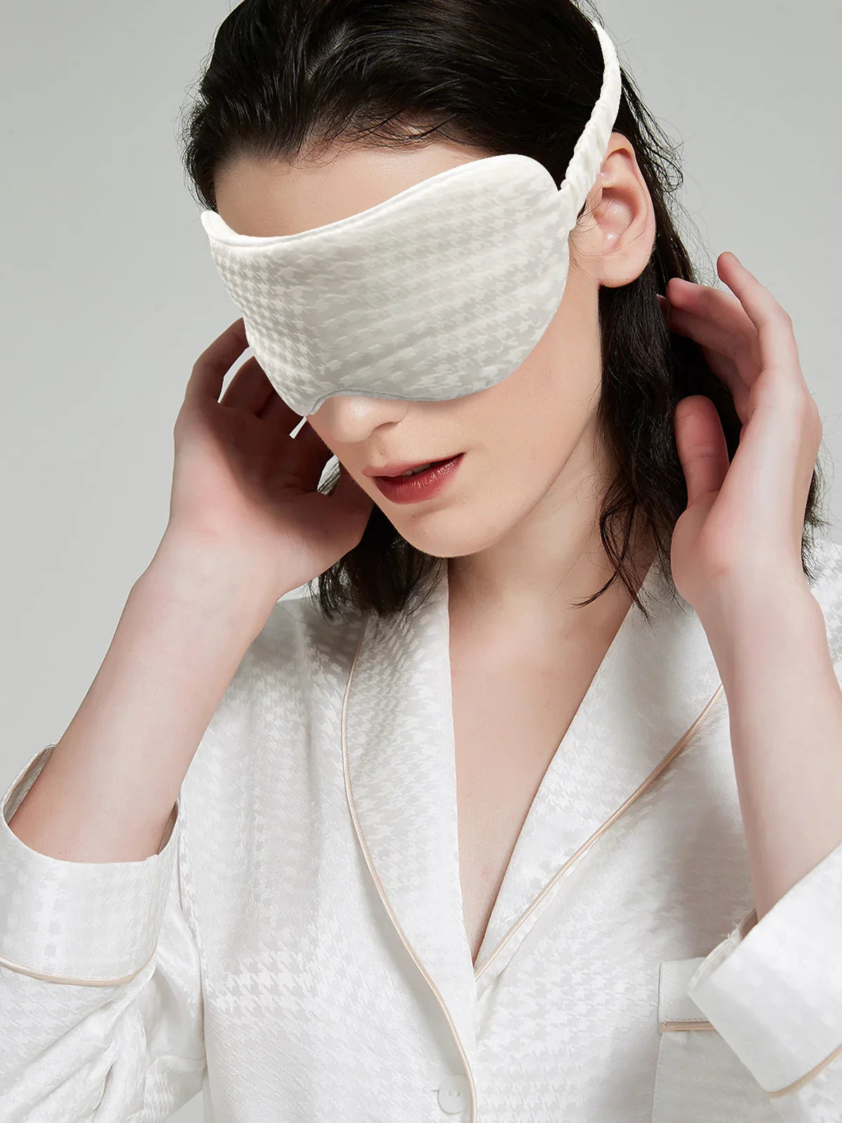 Houndstooth Silk Jacquard Eye Mask - JANCESILK