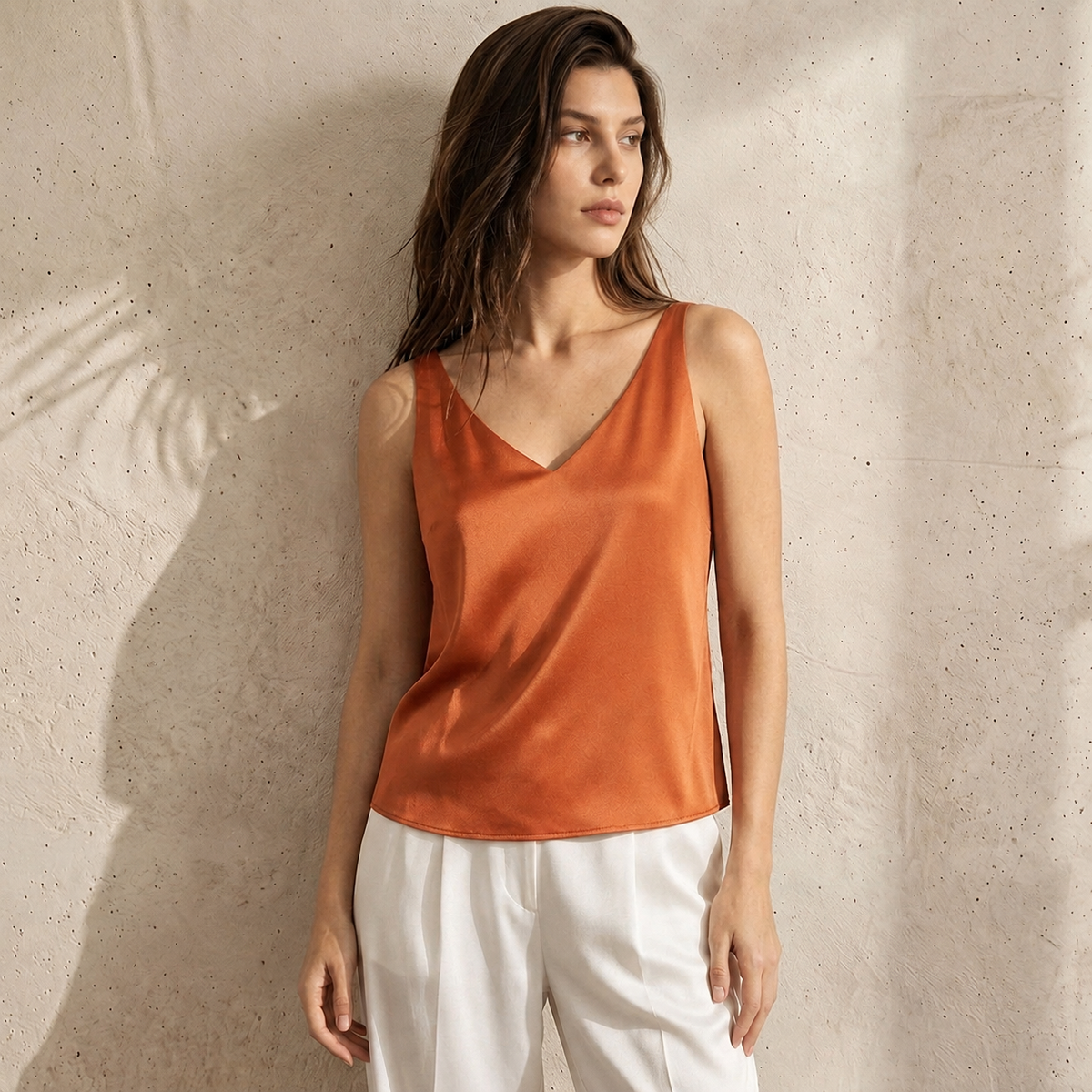Silk Crepe De Chine Casual Camisole Top#color_Brownish Red