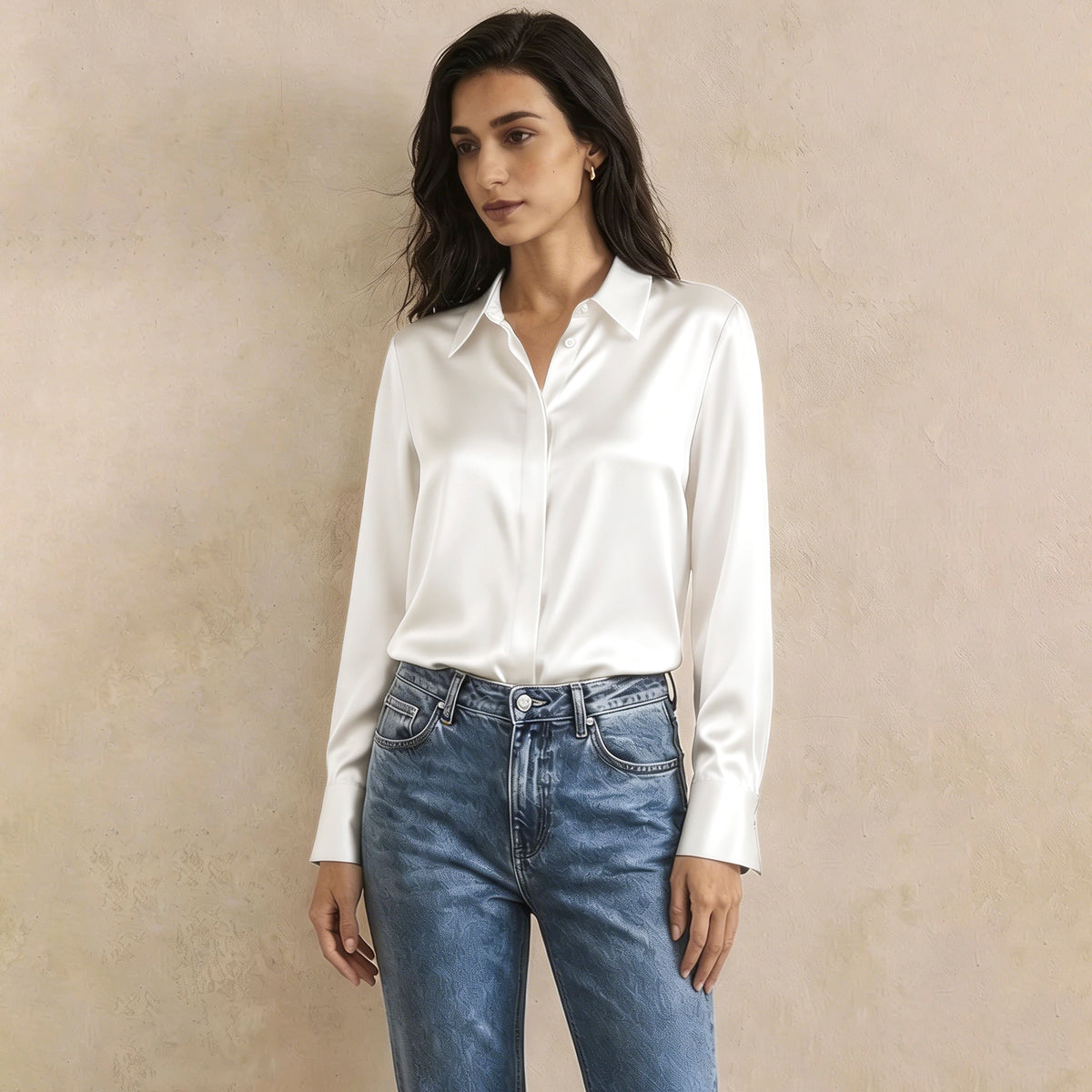 Versatile Elegance Stretch Silk Blouse#color White