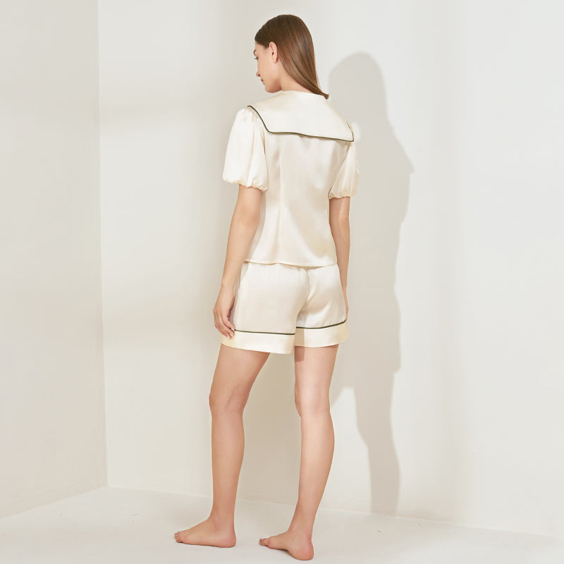 Navy Square Neck Short Sleeve Shorts Set