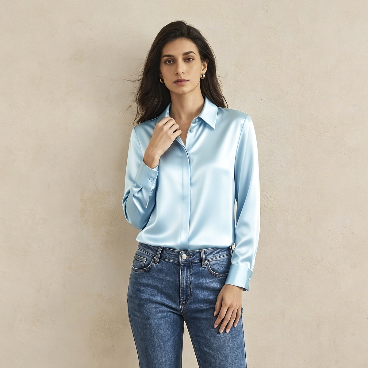 Versatile Elegance Stretch Silk Blouse#color Baby Blue