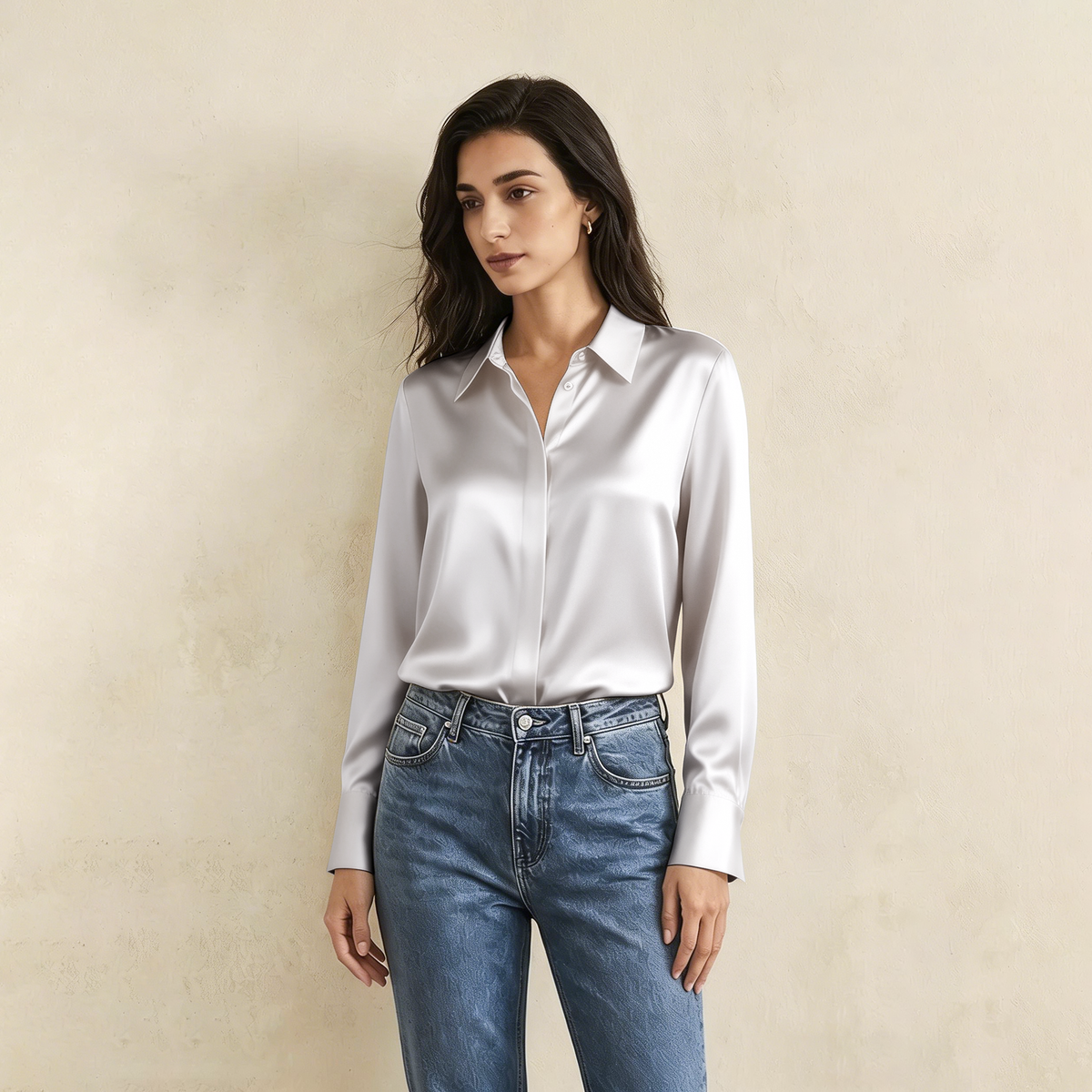 Versatile Elegance Stretch Silk Blouse#color Light Grey