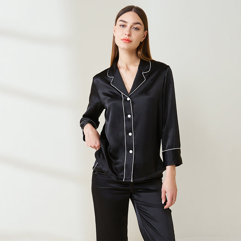 Double-band silk long-sleeved trousers suit
