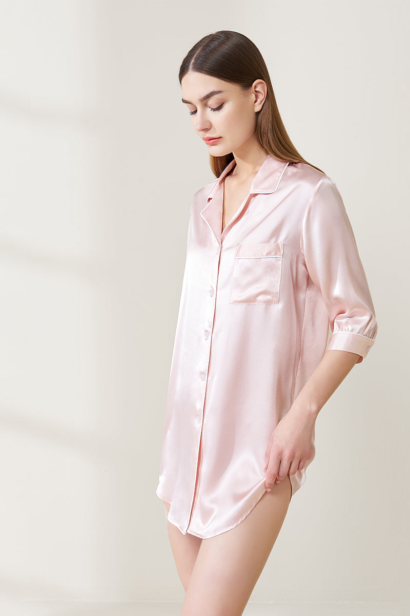 Shirt collar silk nightdress