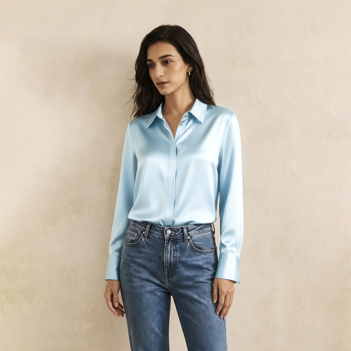 Versatile Elegance Stretch Silk Blouse#color Baby Blue