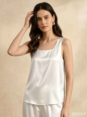 19 Momme Silk Stretch Satin Tank Top #color_White