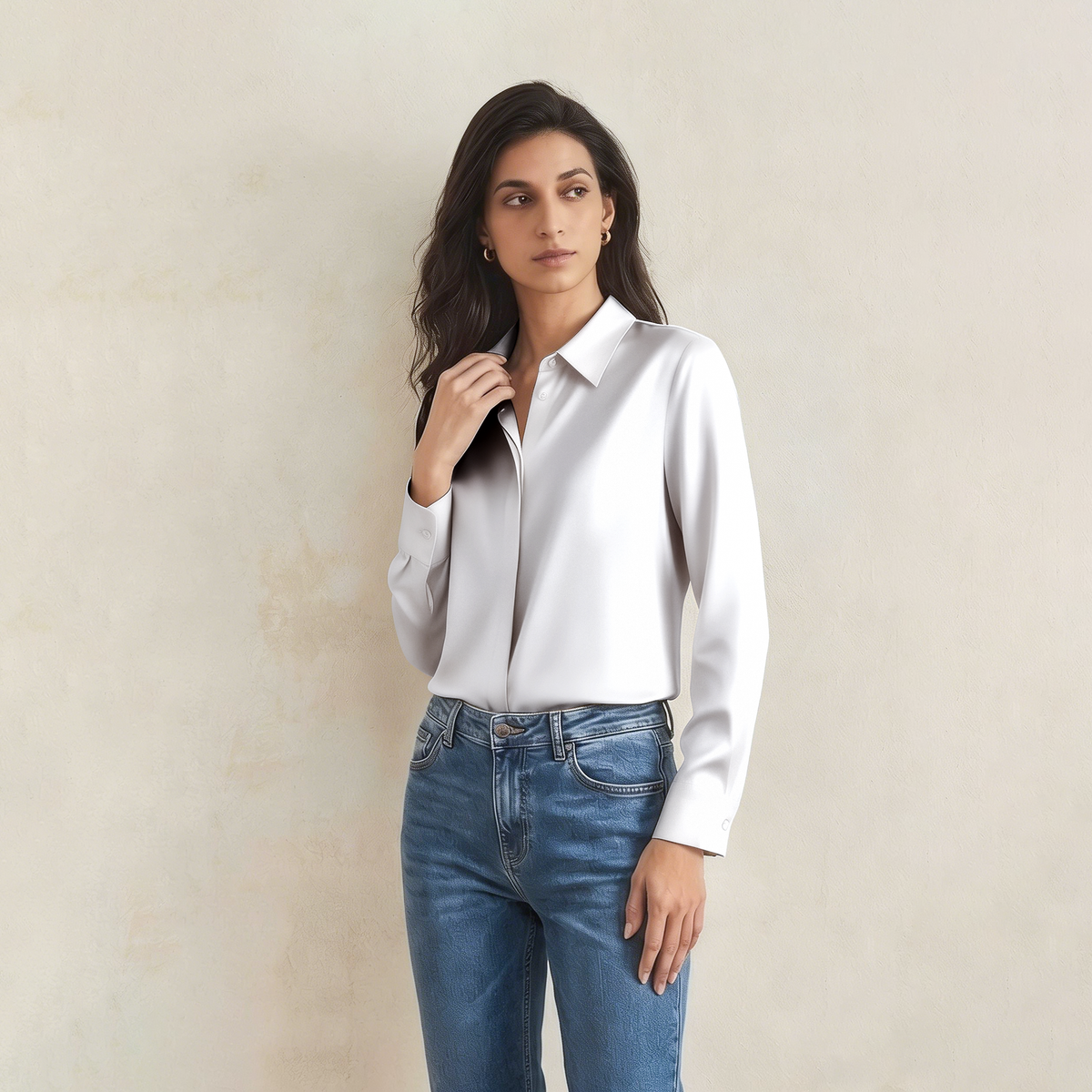 Versatile Elegance Stretch Silk Blouse#color Light Grey