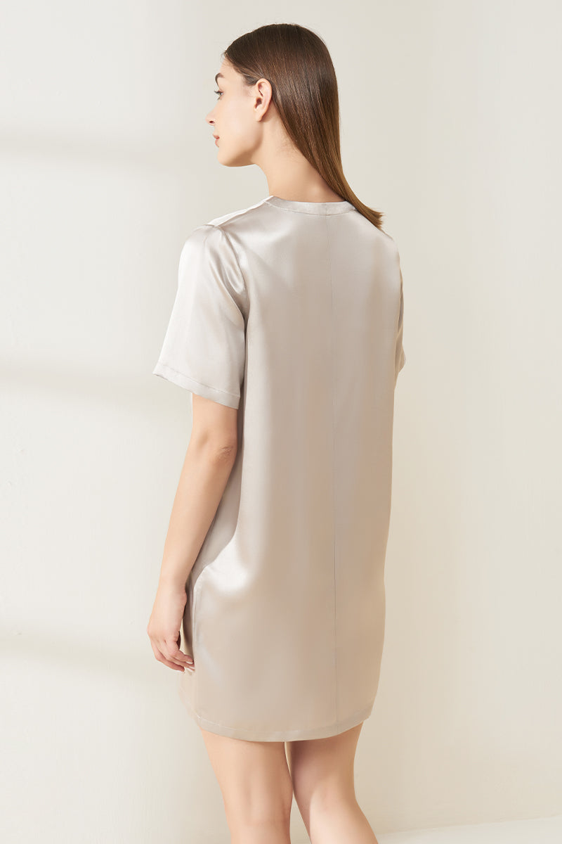 Large V collarless short sleeve dress