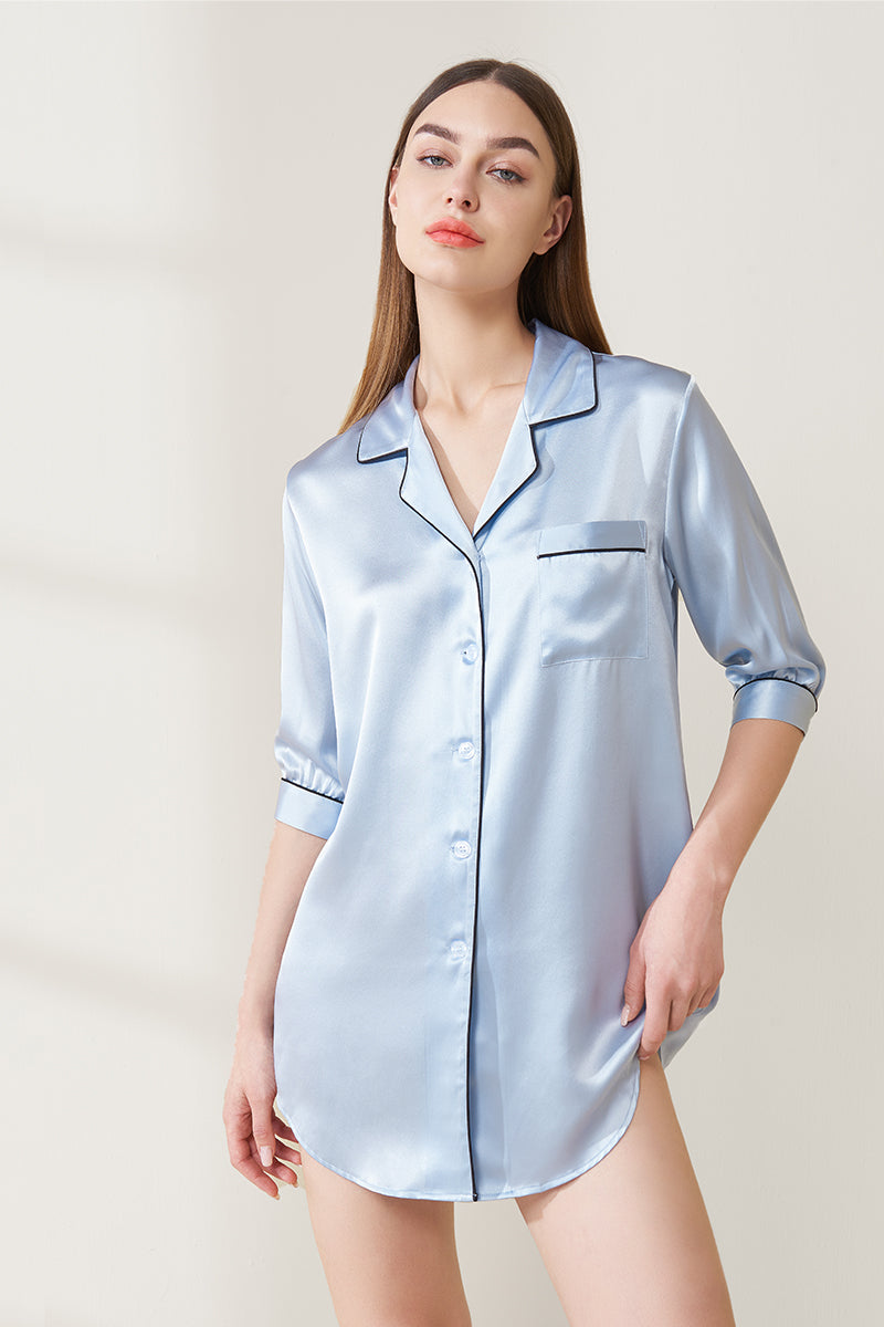Shirt collar silk nightdress