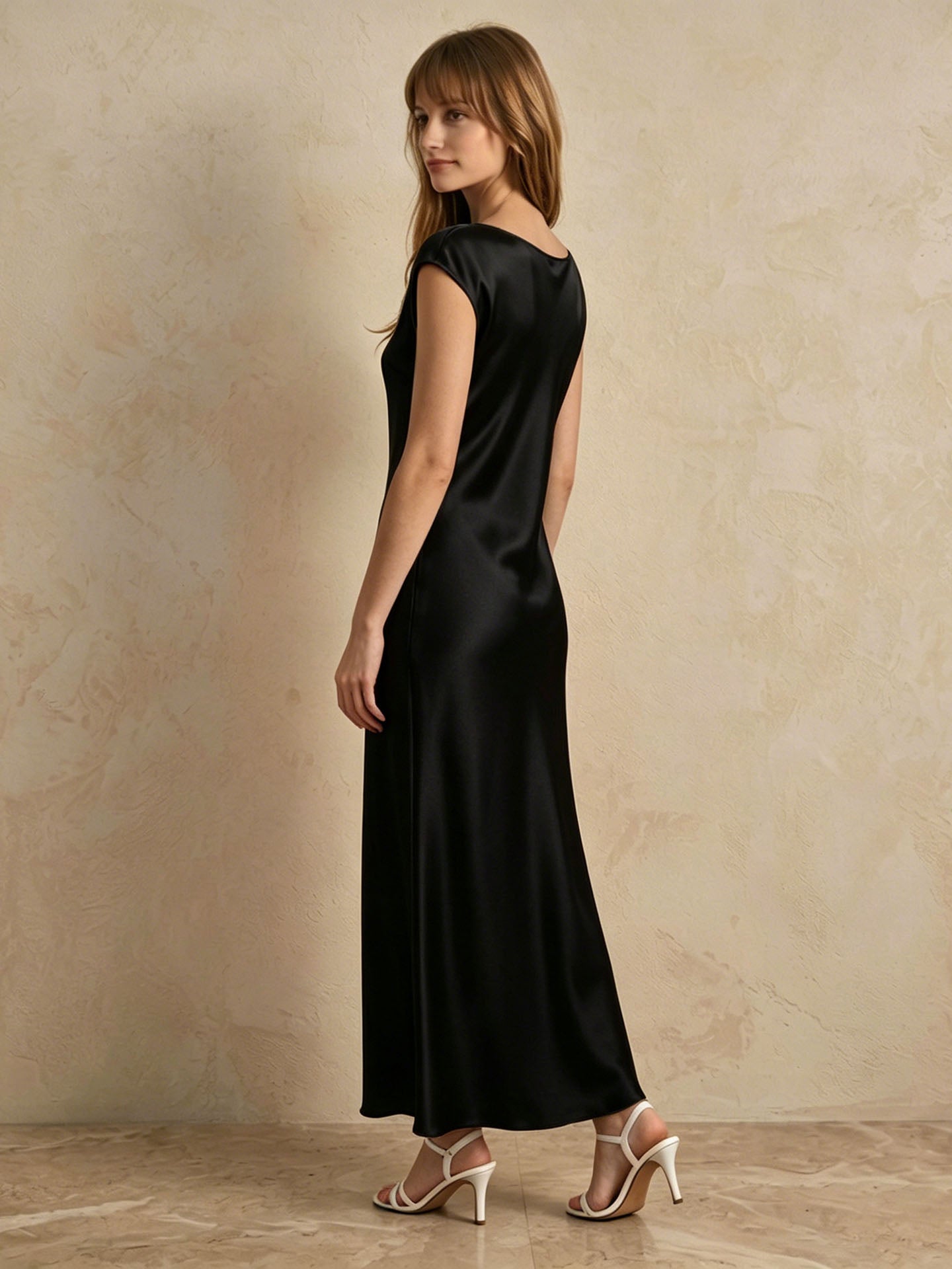 22 Momme Silk Cap Sleeve Dress #color_Black