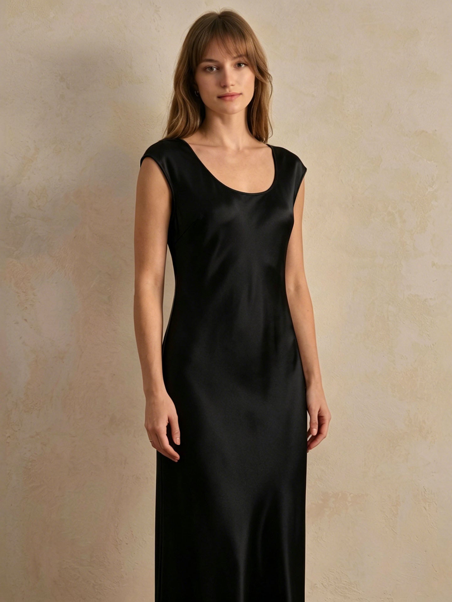 22 Momme Silk Cap Sleeve Dress #color_Black