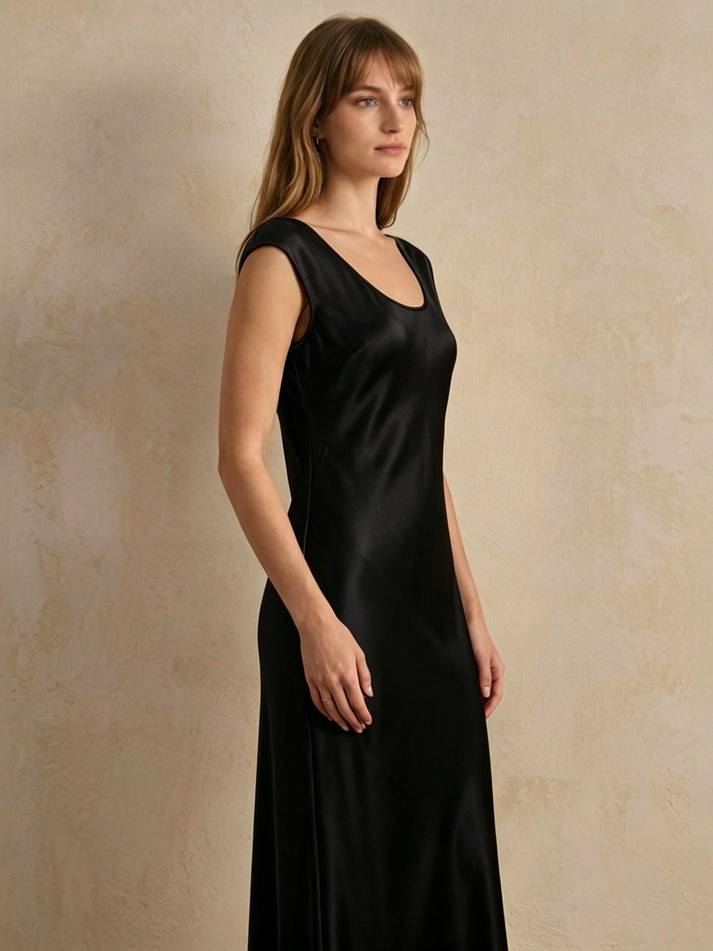 22 Momme Silk Cap Sleeve Dress #color_Black