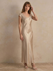 22 Momme Silk Cap Sleeve Dress #color_soft gray white