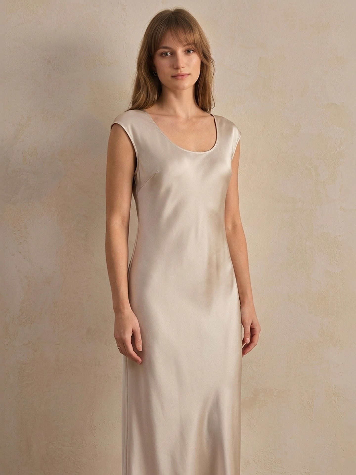 22 Momme Silk Cap Sleeve Dress #color_soft gray white