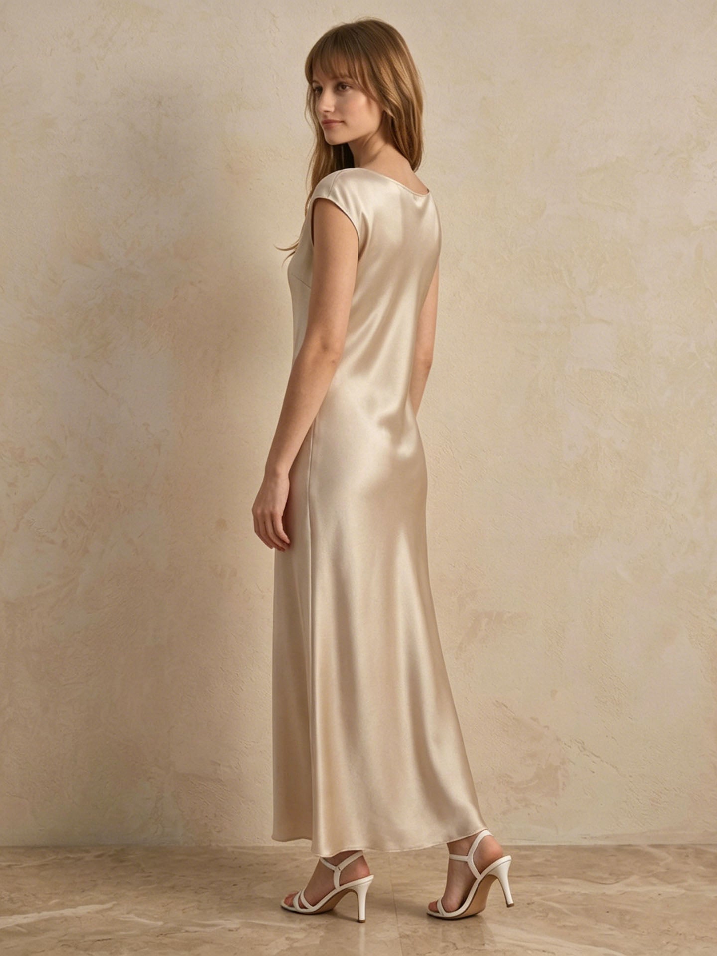 22 Momme Silk Cap Sleeve Dress #color_soft gray white