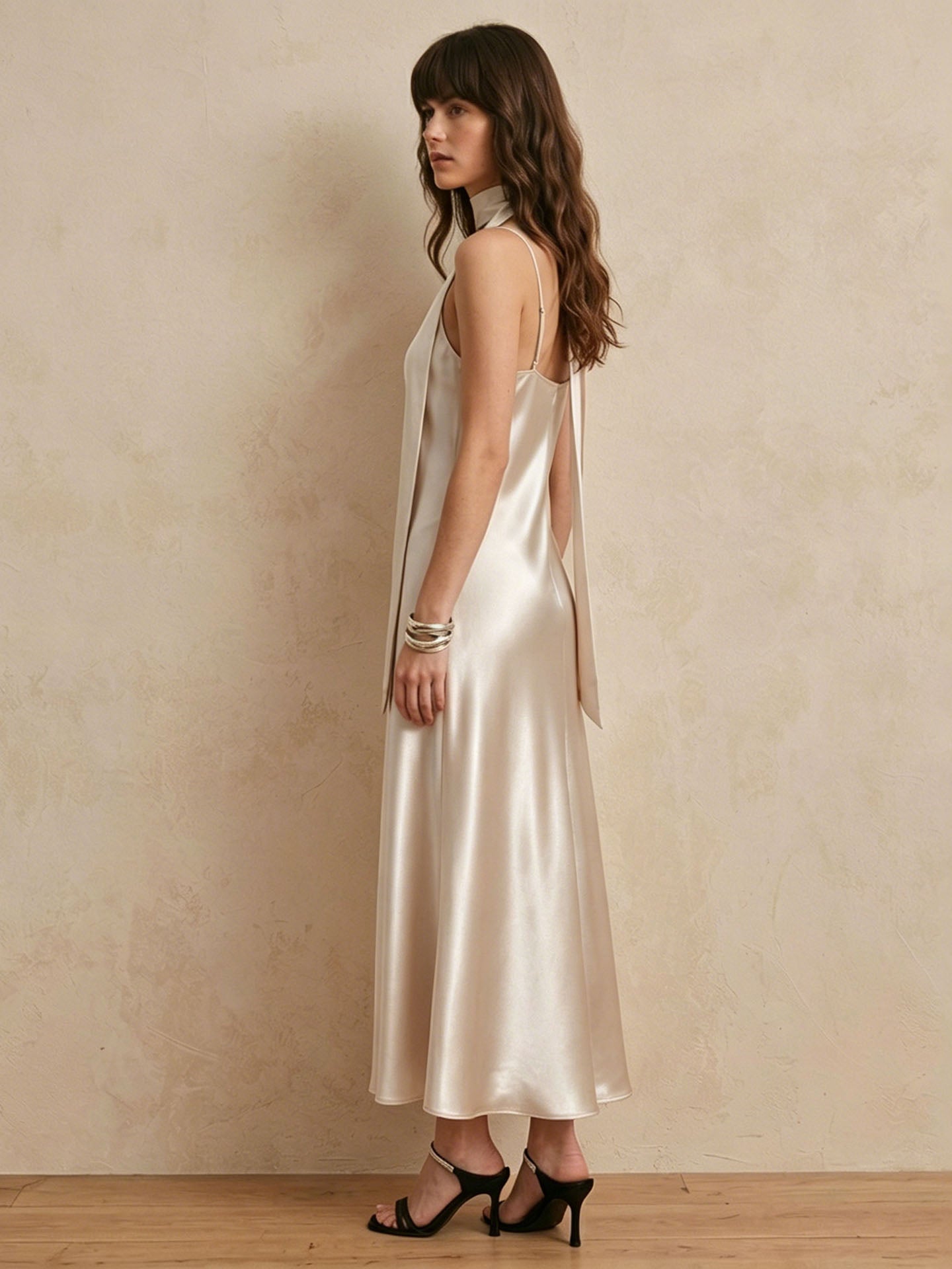 22 Momme Silk Slip Maxi Dress#color_Soft Gray White