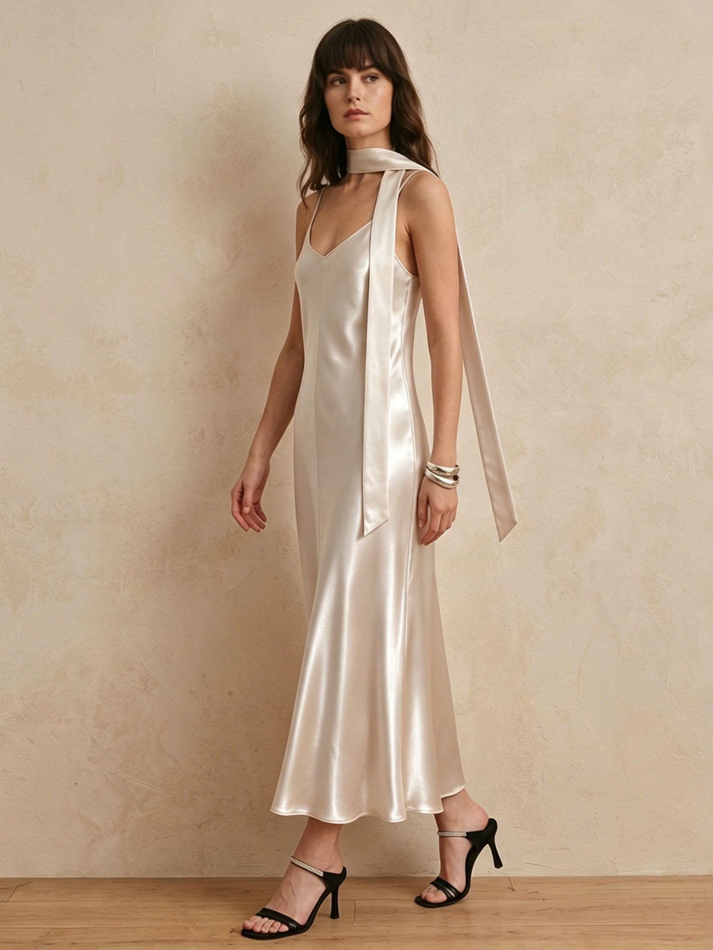22 Momme Silk Slip Maxi Dress#color_Soft Gray White
