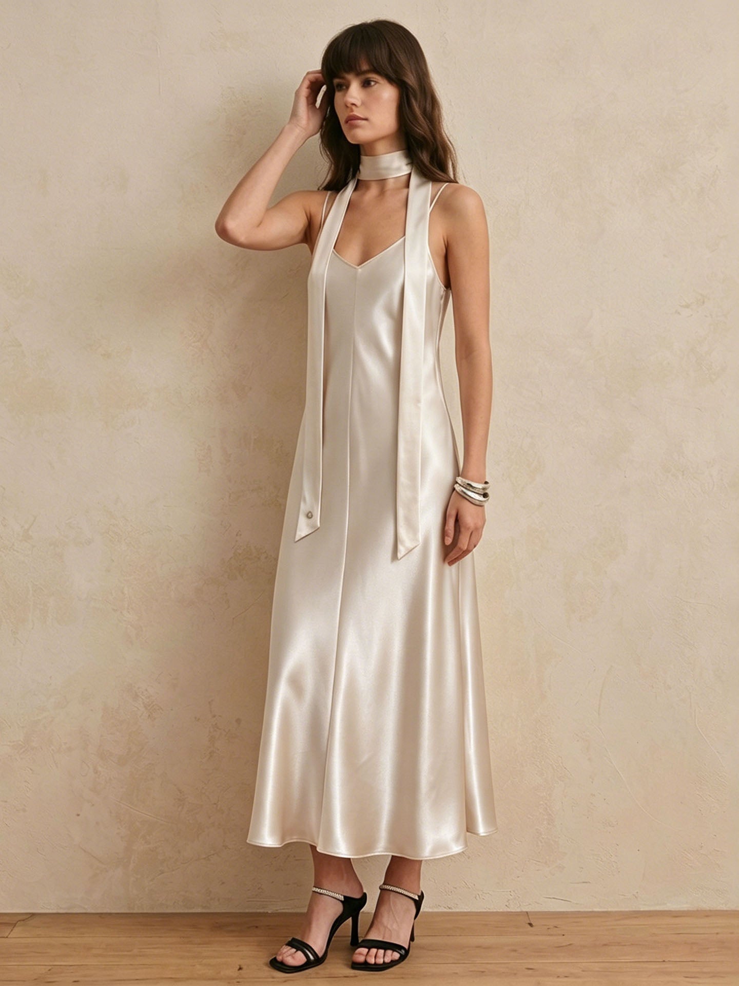 22 Momme Silk Slip Maxi Dress#color_Soft Gray White