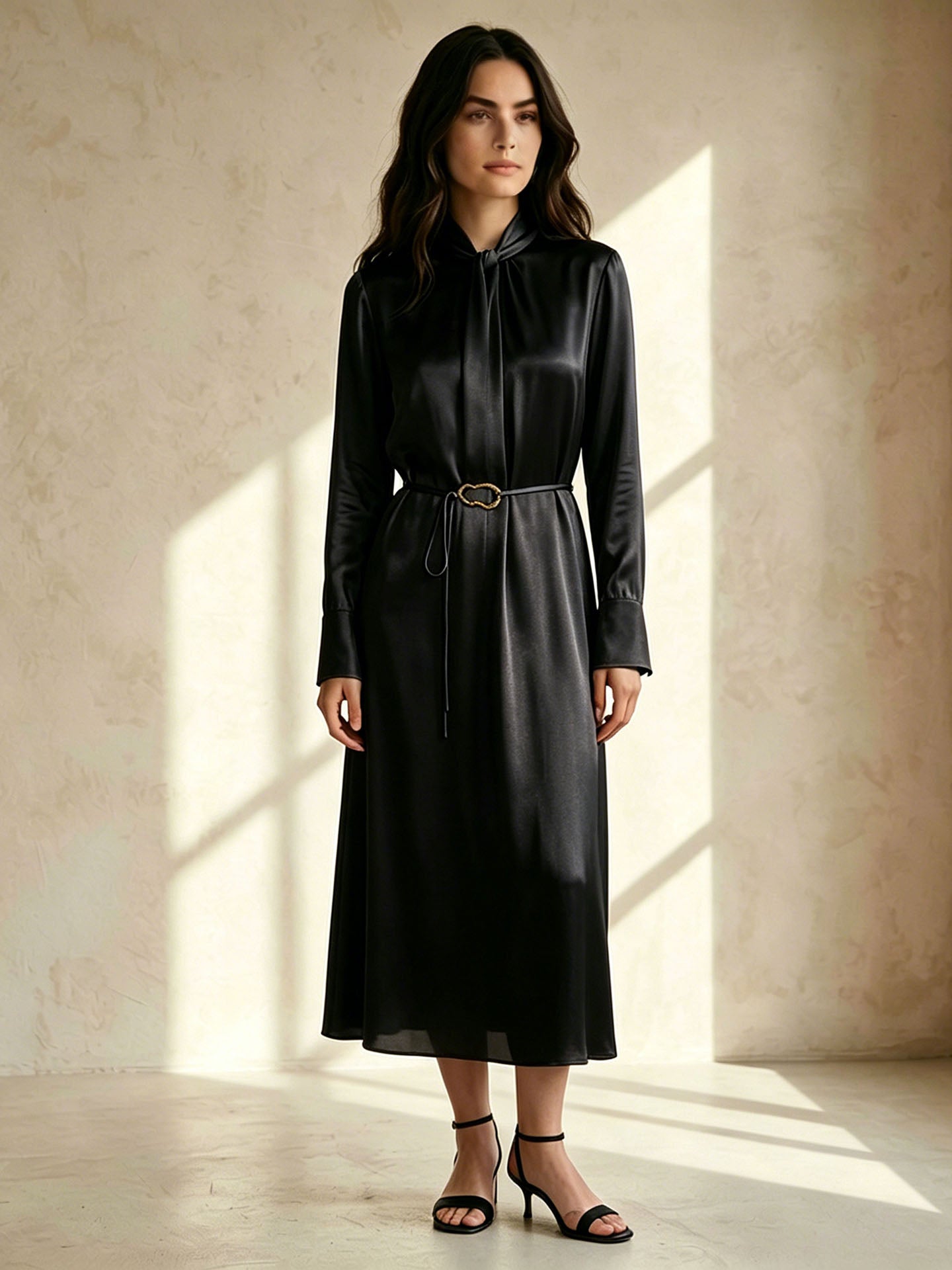 Bias Dress in Silk Charmeuse Women's #color_Black