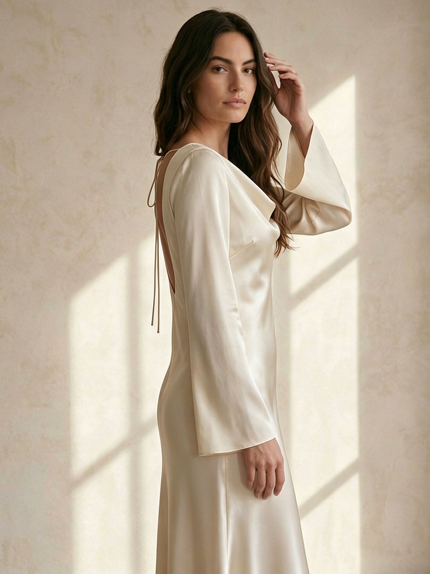 30 Momme Silk Cowl Neck Maxi Dress#color_Ivory White
