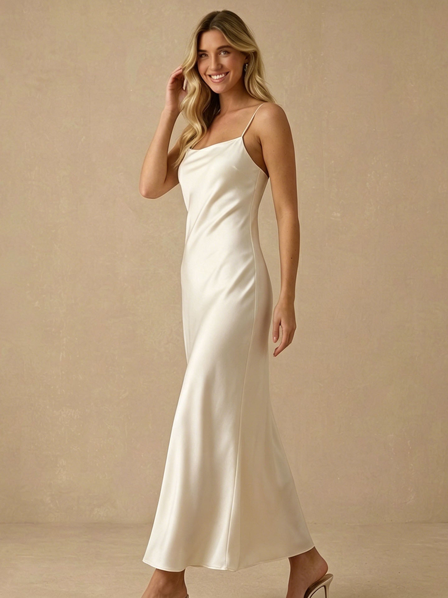 Classic Scoop Neck Mulberry Silk Slip Dress#color_Ivory White