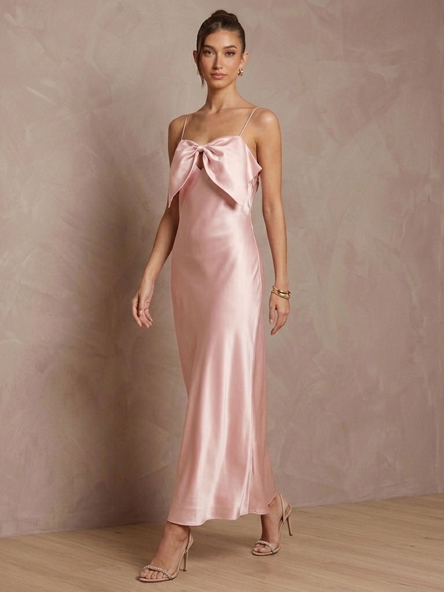 Bow Detail Satin Cami Maxi Dress#color_Blush Pink