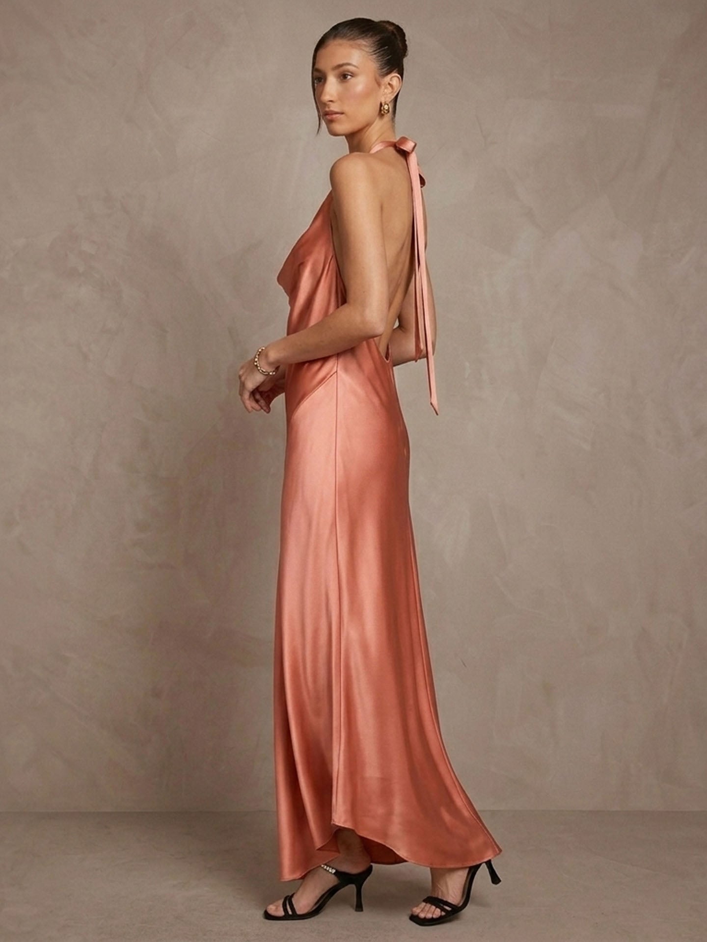 Cowl Neck Halter Silk Maxi Dress#color_Dusty Rose