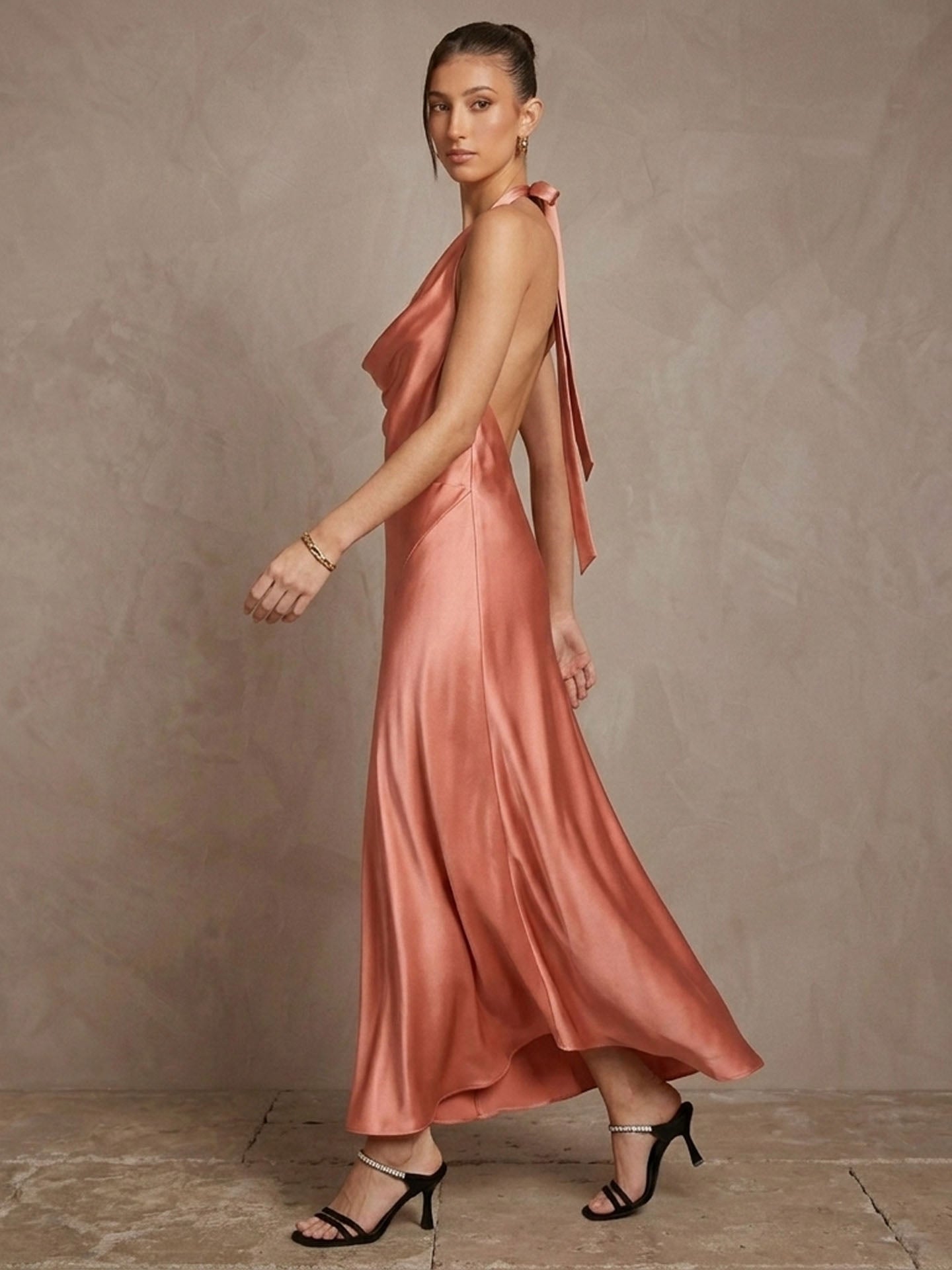 Cowl Neck Halter Silk Maxi Dress#color_Dusty Rose