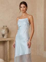 Ruffle Neck Asymmetric 19mm Silk Satin Slip Dress #color_Baby Blue
