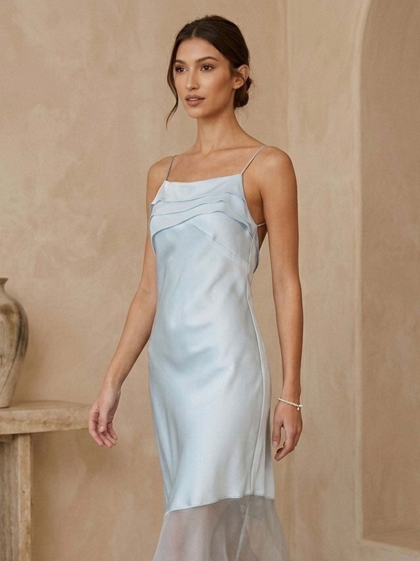 Ruffle Neck Asymmetric 19mm Silk Satin Slip Dress #color_Baby Blue
