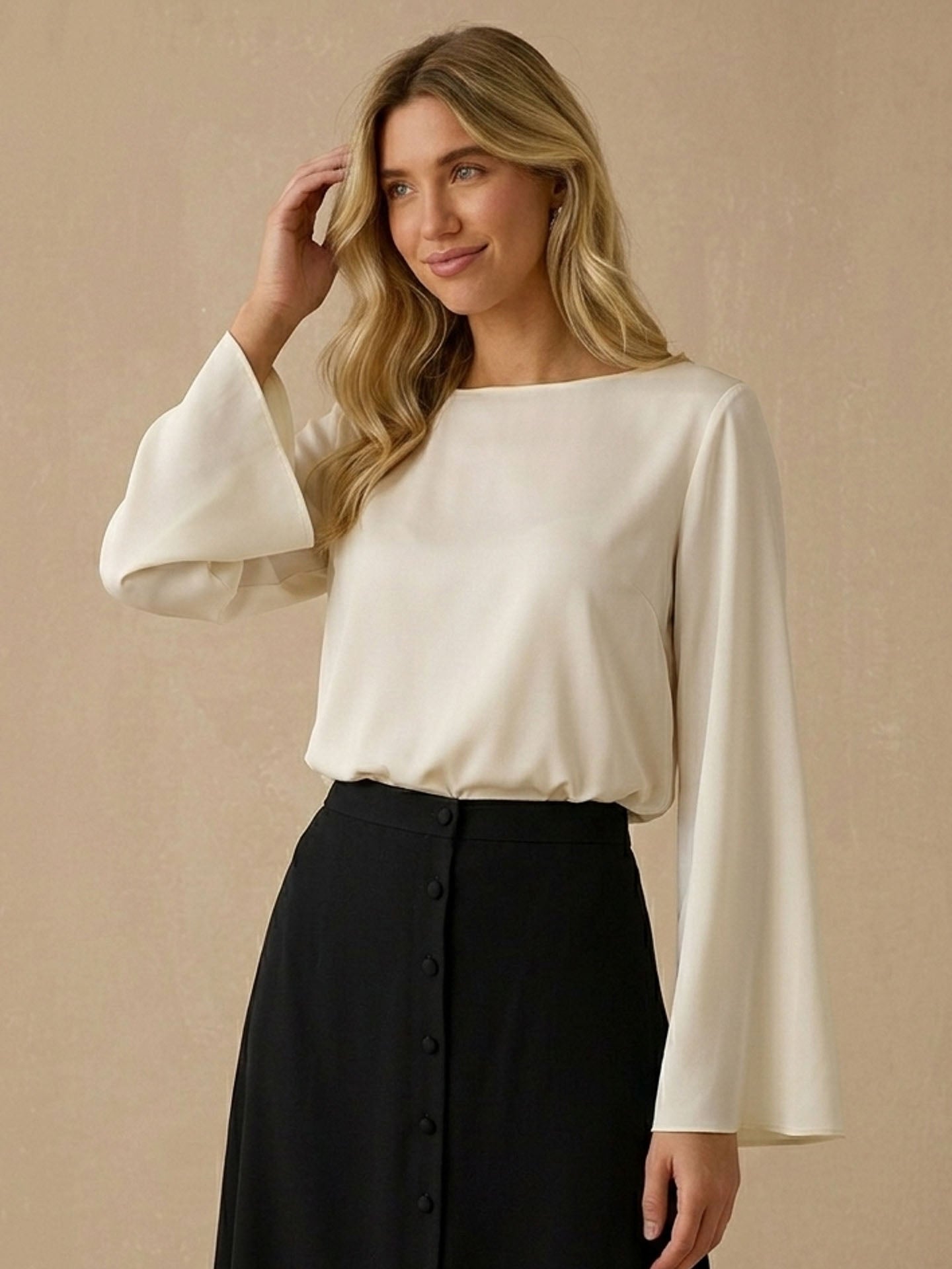22 Momme Silk Boat Neck Blouse #color_Cream