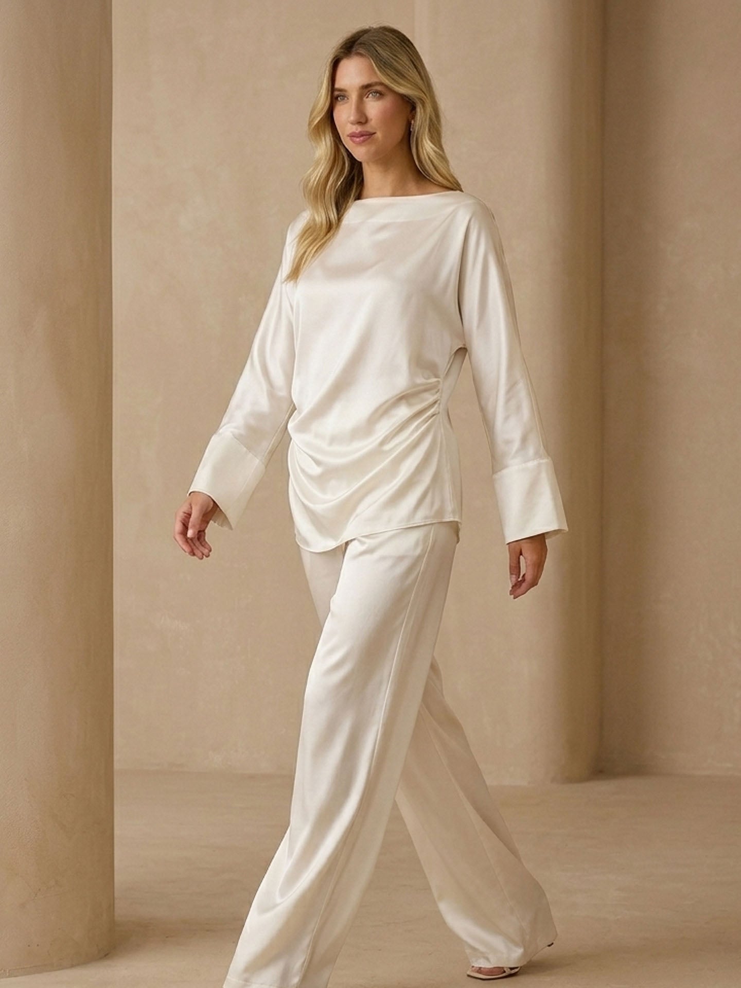 22 Momme Batwing Silk Blouse#color_White