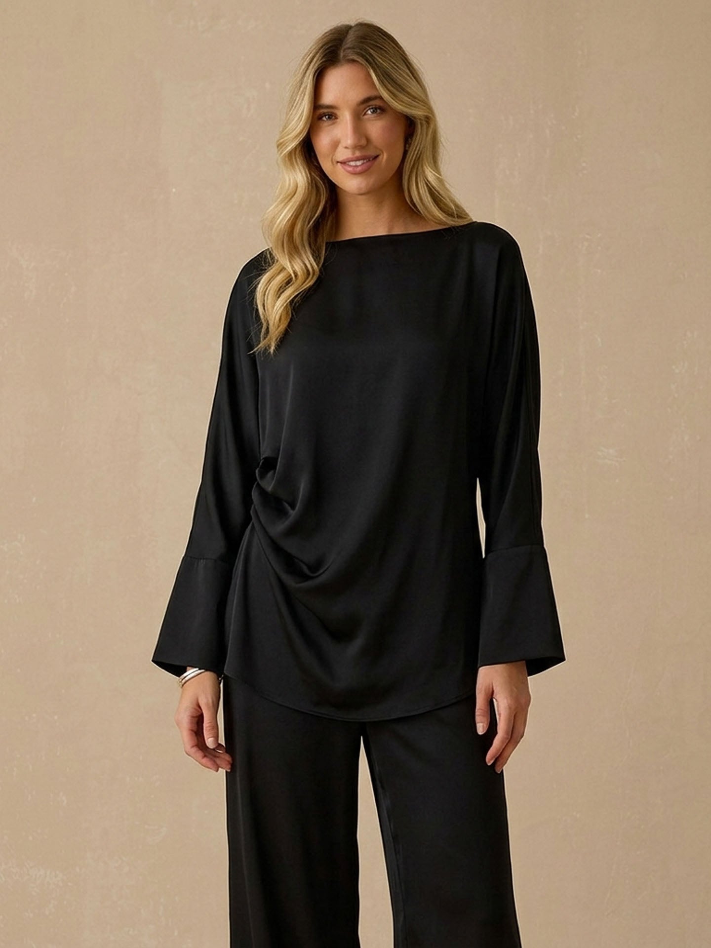 22 Momme Batwing Silk Blouse#color_Black