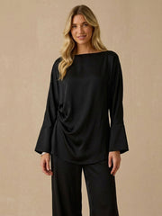 22 Momme Batwing Silk Blouse#color_Black