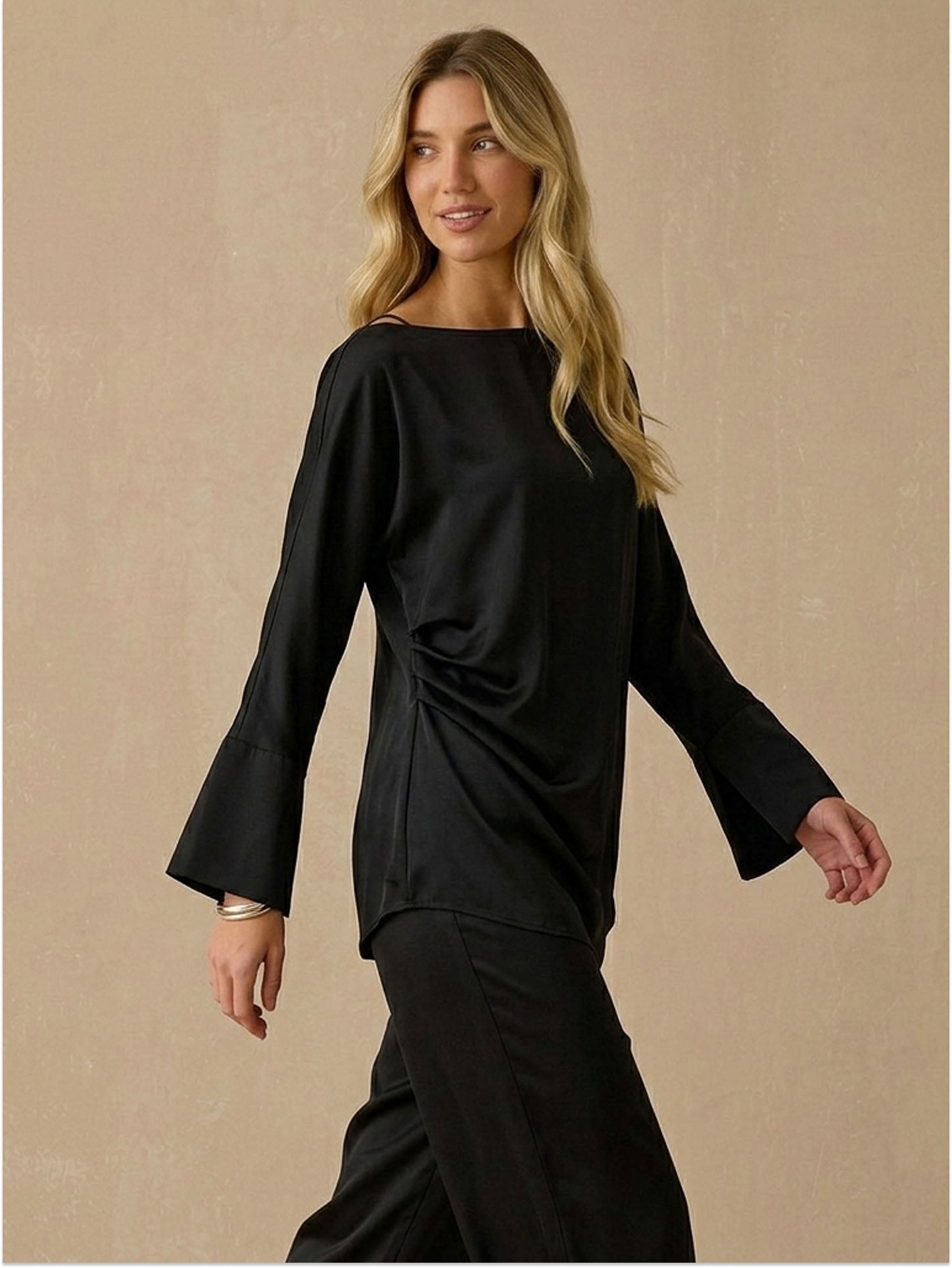 22 Momme Batwing Silk Blouse#color_Black