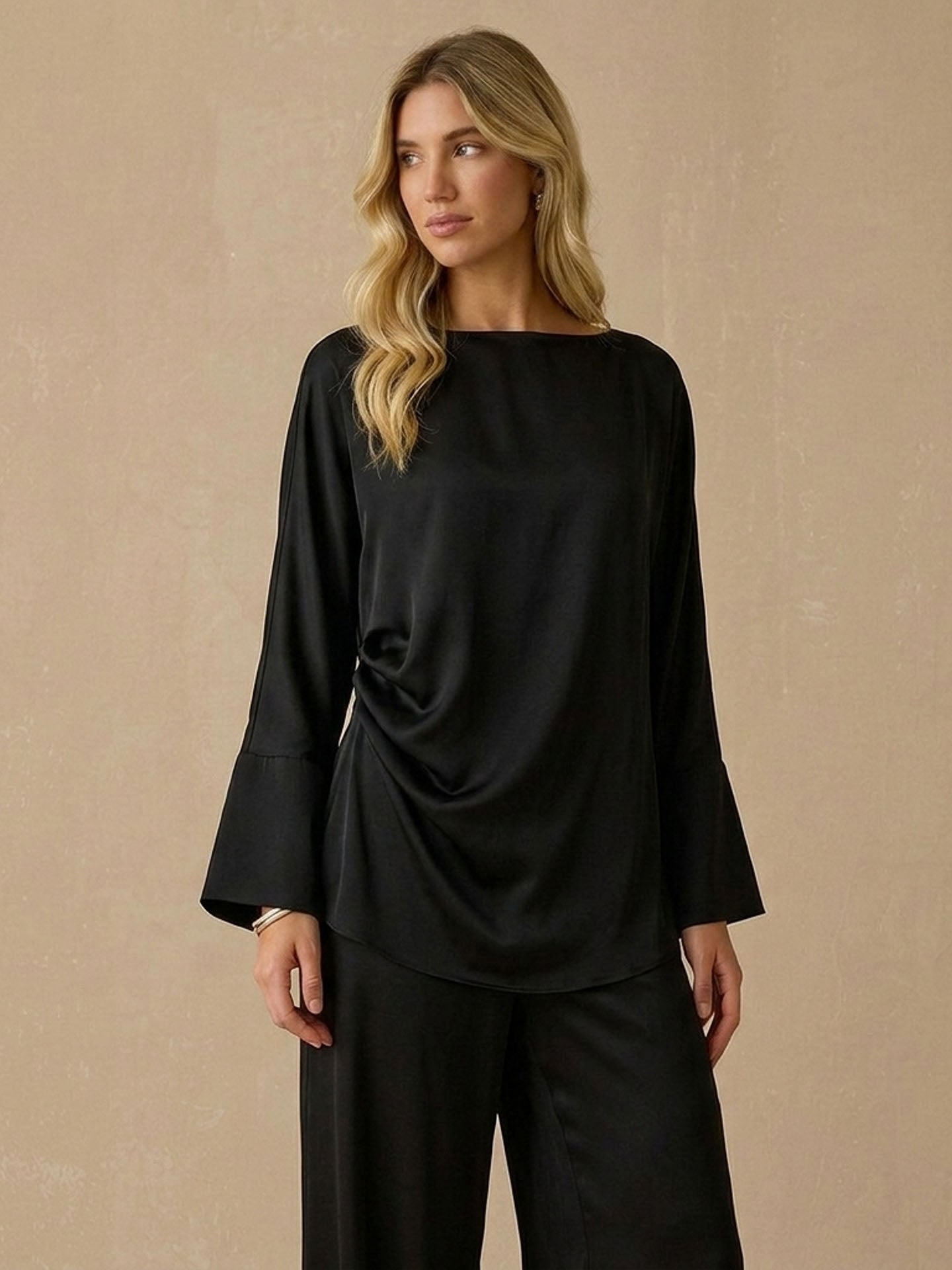 22 Momme Batwing Silk Blouse#color_Black