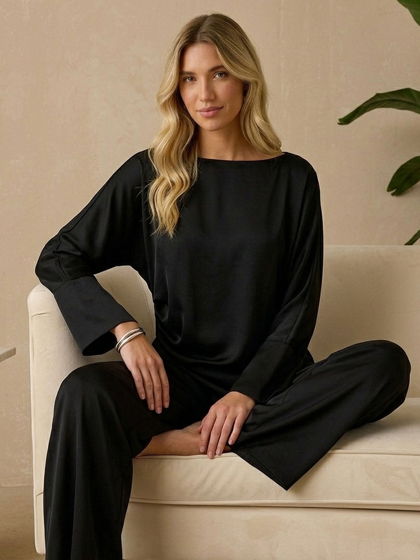 22 Momme Batwing Silk Blouse#color_Black